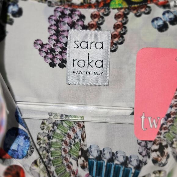 Sara Roka Poplin Maxi Shirt Dress Jewel Paisley Print Cotton Colorful 8 NWT - Picture 4 of 13